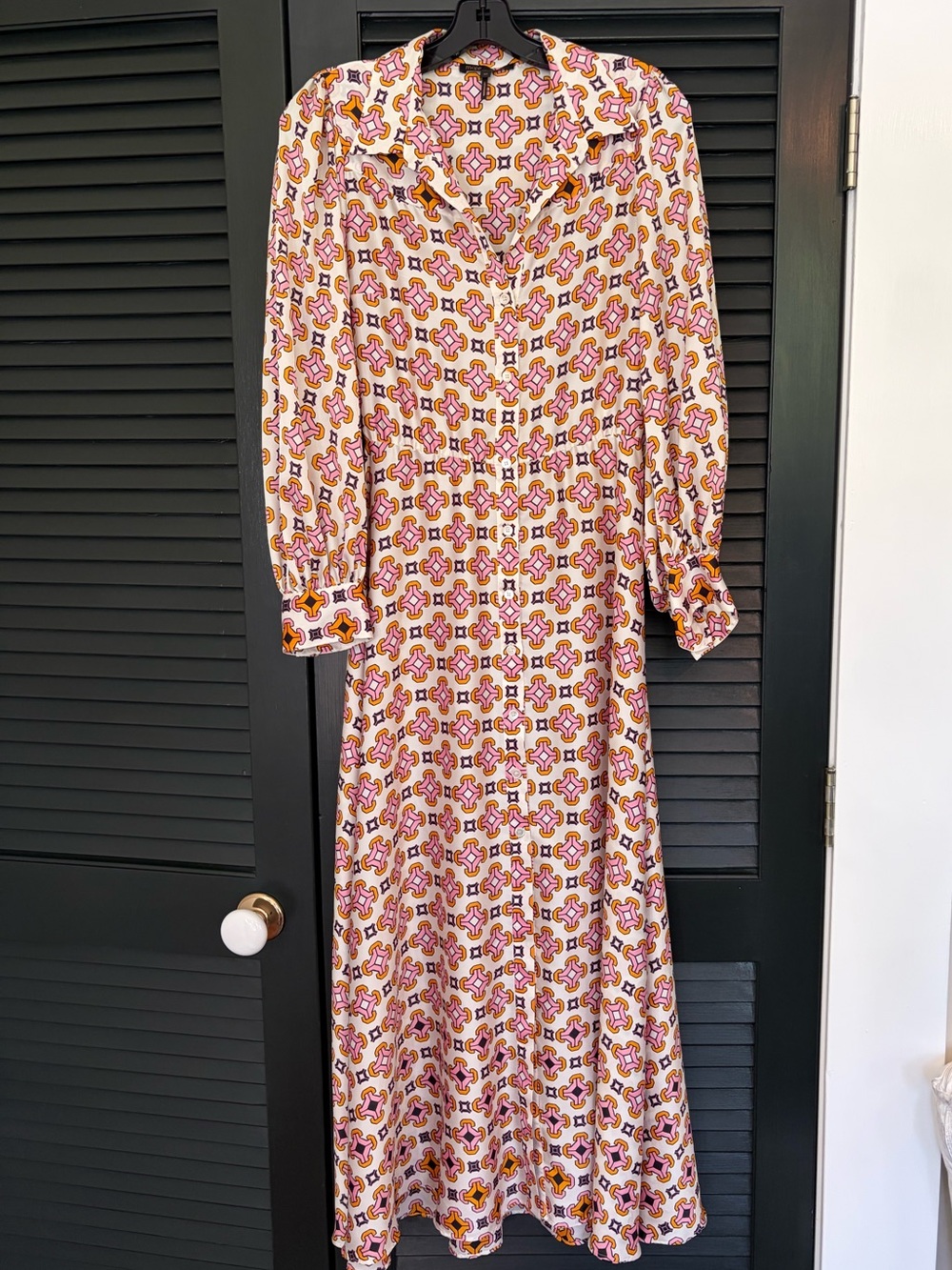 Long Sleeve Floral Geometric Maxi Dress in Pink and Orange